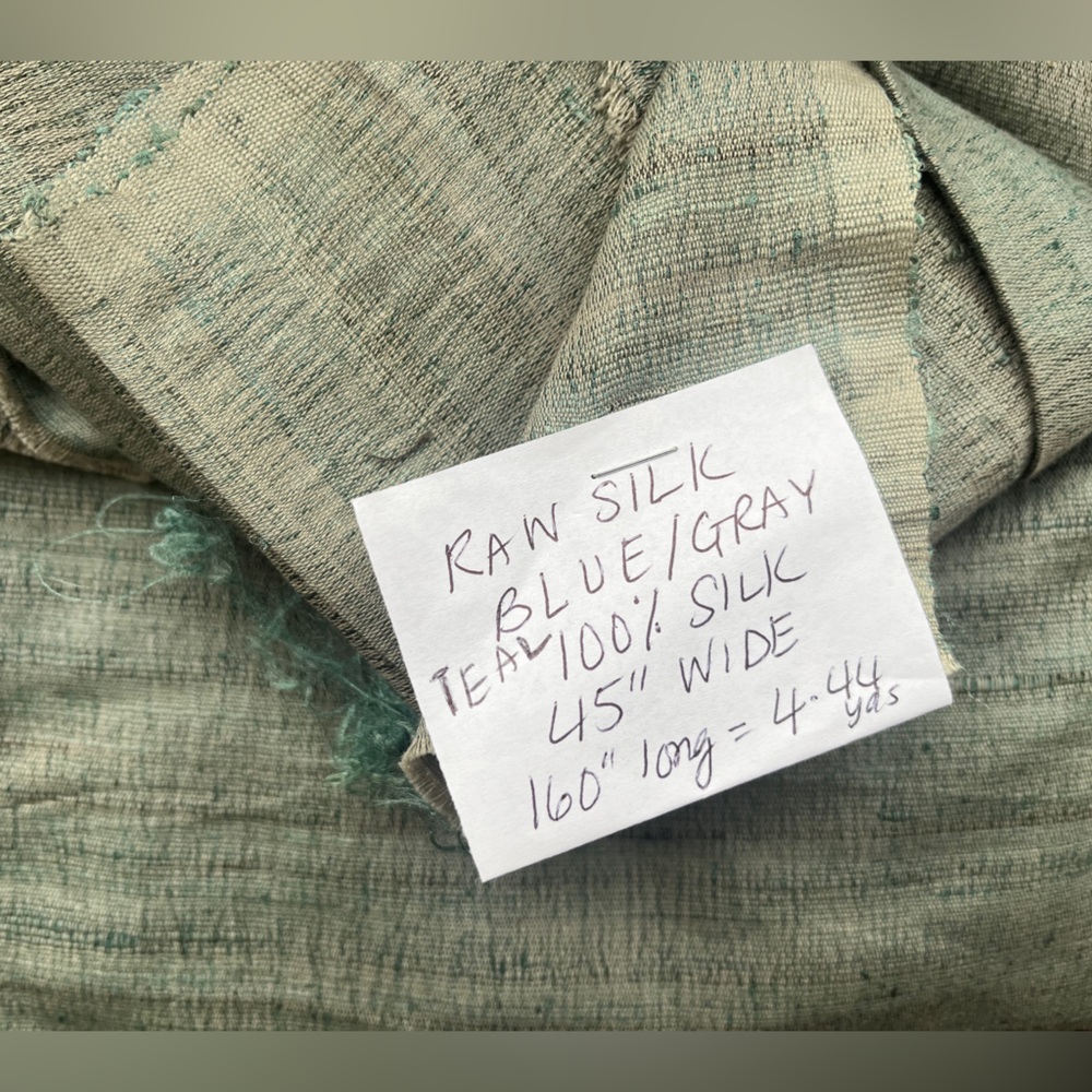 Teal green pistachio Tussah Noil 100% Raw Silk Fabric Handwoven 45"W By The Yard